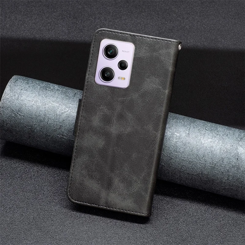 For Xiaomi Redmi Note 12 Pro 5G / Note 12 Pro Speed 5G / Poco X5 Pro 5G Case Smooth Leather Wallet Stand Mobile Phone Cover with Strap - Black