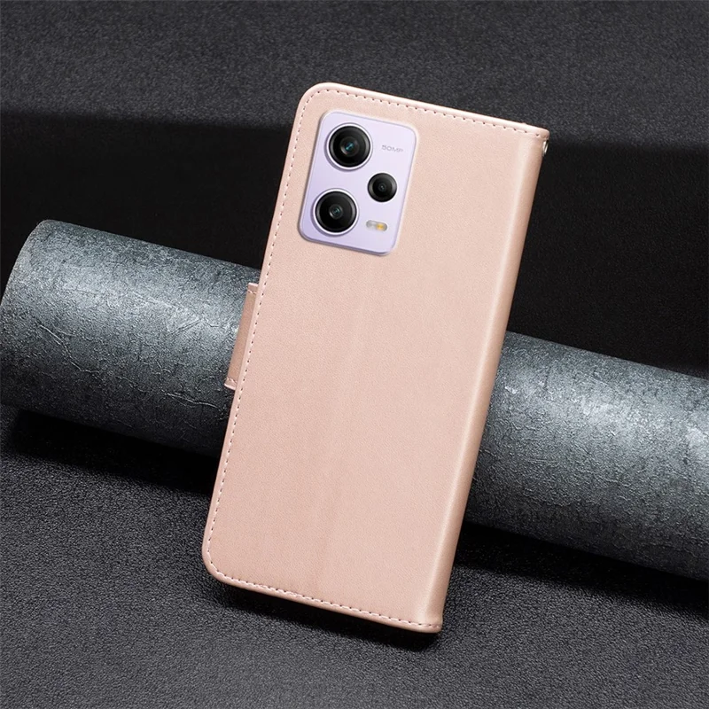Shockproof Case for Xiaomi Redmi Note 12 Pro 5G / Note 12 Pro Speed 5G / Poco X5 Pro 5G PU Leather Cover Butterfly Imprinted with Strap - Rose Gold