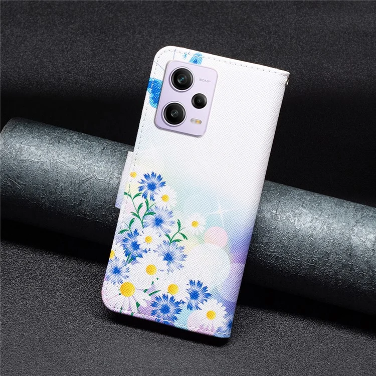 Pattern Printing PU Leather Flip Phone Case for Xiaomi Redmi Note 12 Pro 5G / Note 12 Pro Speed 5G / Poco X5 Pro 5G , Wallet Stand Anti-Drop Protective Cover - Butterfly and Flowers