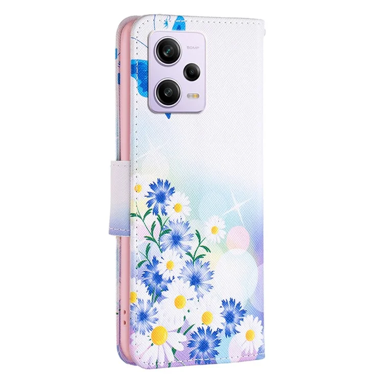 Pattern Printing PU Leather Flip Phone Case for Xiaomi Redmi Note 12 Pro 5G / Note 12 Pro Speed 5G / Poco X5 Pro 5G , Wallet Stand Anti-Drop Protective Cover - Butterfly and Flowers