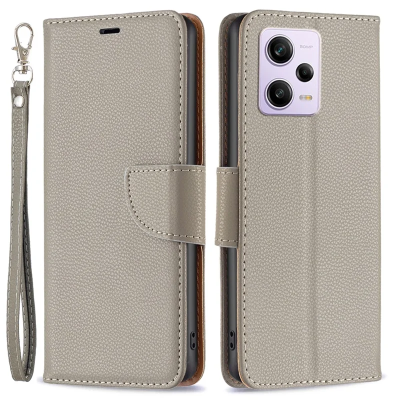 Wallet Phone Case for Xiaomi Redmi Note 12 Pro 5G / Note 12 Pro Speed 5G / Poco X5 Pro 5G Wallet Case with Wrist Strap Litchi Texture Leather Phone Stand Cover - Grey