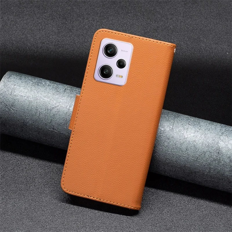 Wallet Phone Case for Xiaomi Redmi Note 12 Pro 5G / Note 12 Pro Speed 5G / Poco X5 Pro 5G Wallet Case with Wrist Strap Litchi Texture Leather Phone Stand Cover - Brown