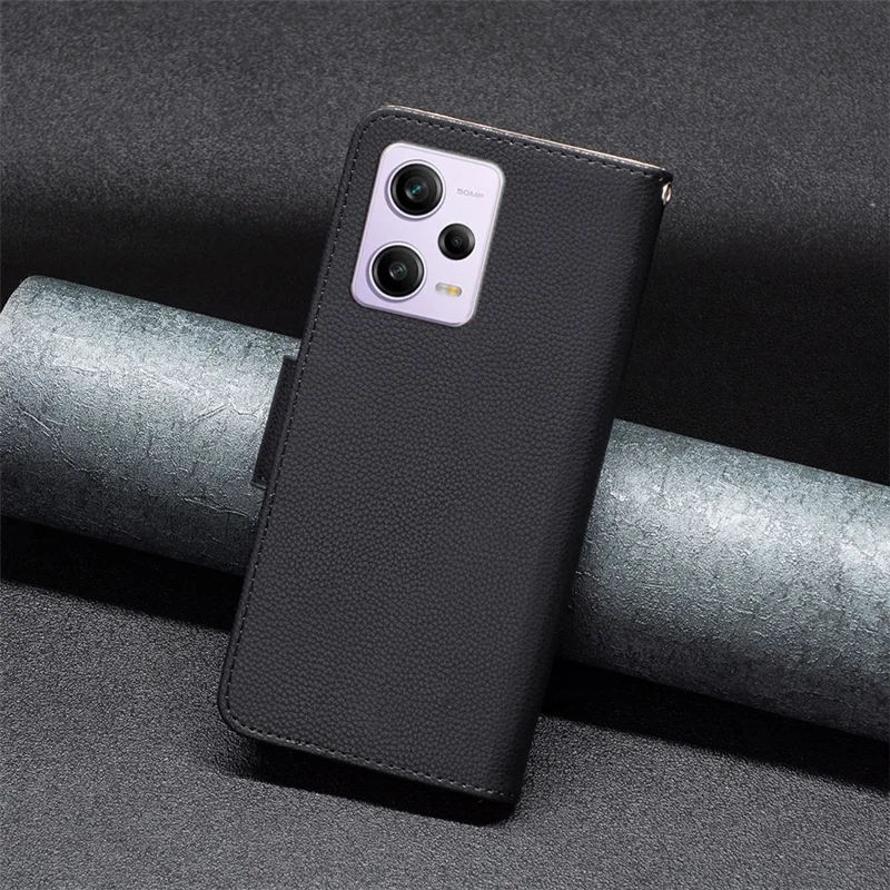 Wallet Phone Case for Xiaomi Redmi Note 12 Pro 5G / Note 12 Pro Speed 5G / Poco X5 Pro 5G Wallet Case with Wrist Strap Litchi Texture Leather Phone Stand Cover - Black
