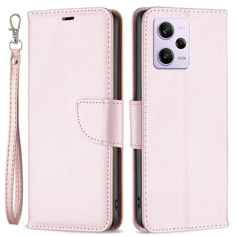 Wallet Phone Case for Xiaomi Redmi Note 12 Pro 5G / Note 12 Pro Speed 5G / Poco X5 Pro 5G Wallet Case with Wrist Strap Litchi Texture Leather Phone Stand Cover - Rose Gold