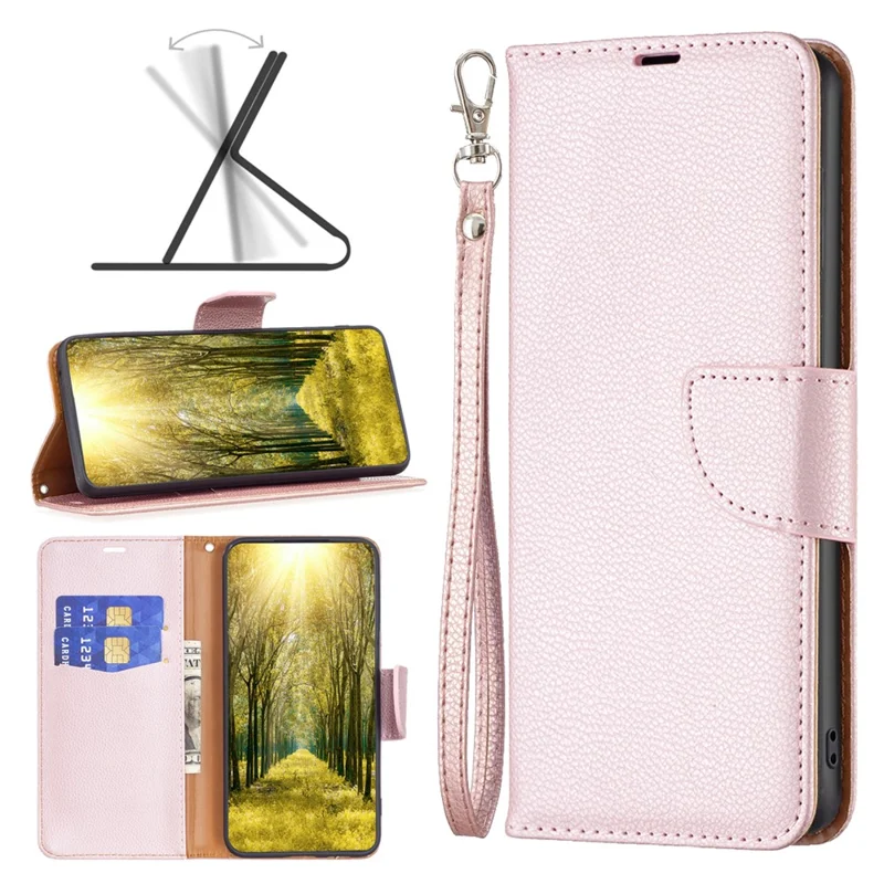 Wallet Phone Case for Xiaomi Redmi Note 12 Pro 5G / Note 12 Pro Speed 5G / Poco X5 Pro 5G Wallet Case with Wrist Strap Litchi Texture Leather Phone Stand Cover - Rose Gold