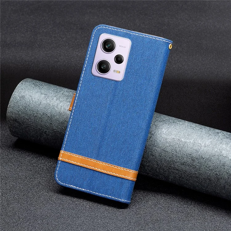 For Xiaomi Redmi Note 12 Pro 5G / Note 12 Pro Speed 5G / Poco X5 Pro 5G Wallet Phone Case Jeans Cloth Texture Flip Leather Cover Protective Stand Cover - Sapphire