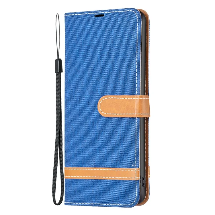 For Xiaomi Redmi Note 12 Pro 5G / Note 12 Pro Speed 5G / Poco X5 Pro 5G Wallet Phone Case Jeans Cloth Texture Flip Leather Cover Protective Stand Cover - Sapphire