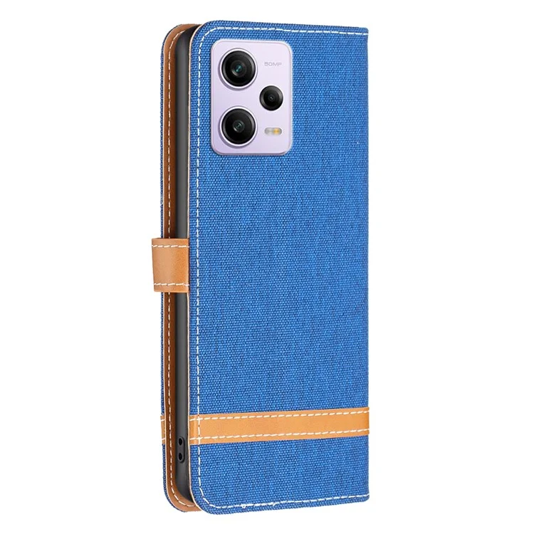For Xiaomi Redmi Note 12 Pro 5G / Note 12 Pro Speed 5G / Poco X5 Pro 5G Wallet Phone Case Jeans Cloth Texture Flip Leather Cover Protective Stand Cover - Sapphire