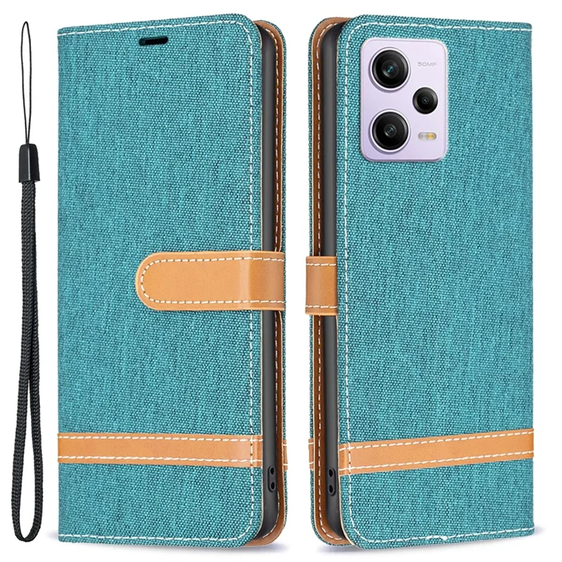 Capa de Telemóvel com Carteira para Xiaomi Redmi Note 12 Pro 5G / Note 12 Pro Speed 5G / Poco X5 Pro 5G, Capa de Couro com Textura de Tecido Jeans, Tampa de Abertura, Capa Protetora com Suporte - Verde