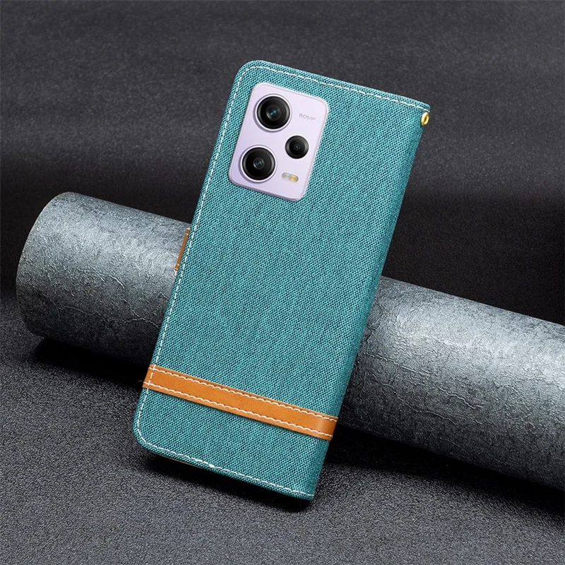 Capa de Telemóvel com Carteira para Xiaomi Redmi Note 12 Pro 5G / Note 12 Pro Speed 5G / Poco X5 Pro 5G, Capa de Couro com Textura de Tecido Jeans, Tampa de Abertura, Capa Protetora com Suporte - Verde