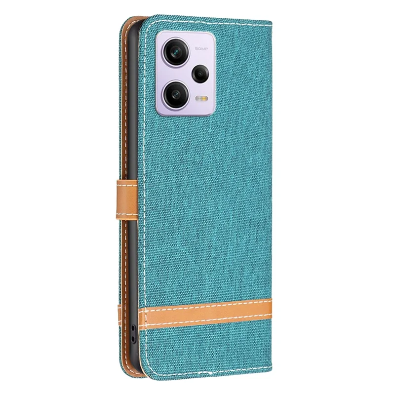 Capa de Telemóvel com Carteira para Xiaomi Redmi Note 12 Pro 5G / Note 12 Pro Speed 5G / Poco X5 Pro 5G, Capa de Couro com Textura de Tecido Jeans, Tampa de Abertura, Capa Protetora com Suporte - Verde