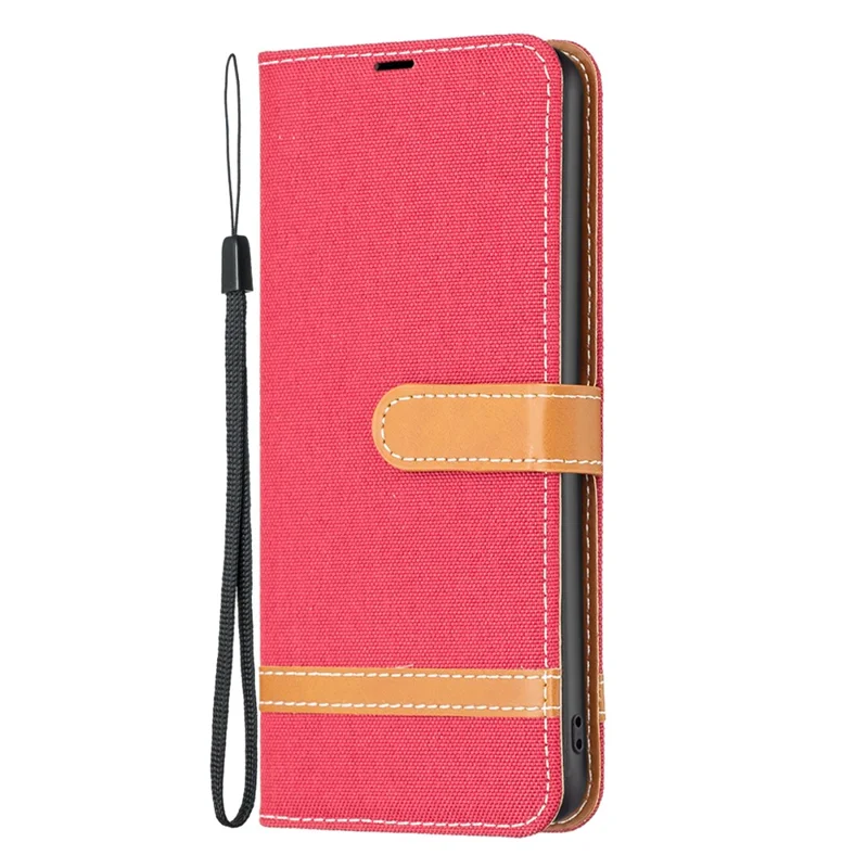 For Xiaomi Redmi Note 12 Pro 5G / Note 12 Pro Speed 5G / Poco X5 Pro 5G Wallet Phone Case Jeans Cloth Texture Flip Leather Cover Protective Stand Cover - Red