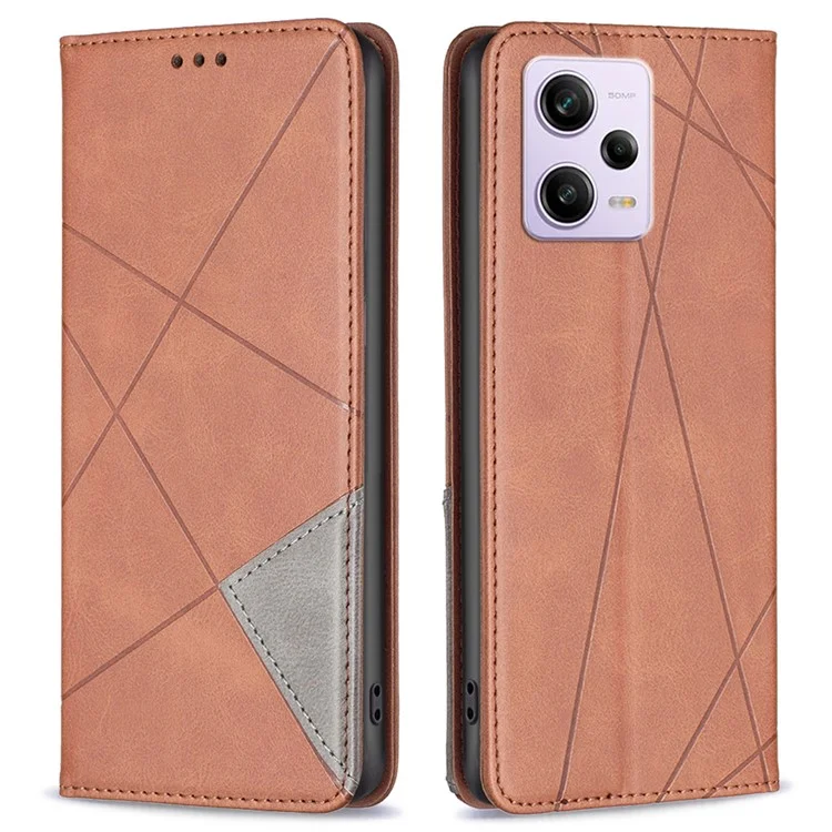 Écouteur de Téléphone en Cuir du Support de Carte Pour Xiaomi Redmi Note 12 Pro 5g / Remarque 12 Pro Speed ​​5g / Poco X5 Pro 5g, Couverture de Téléphone Protecteur du Stand - Brun