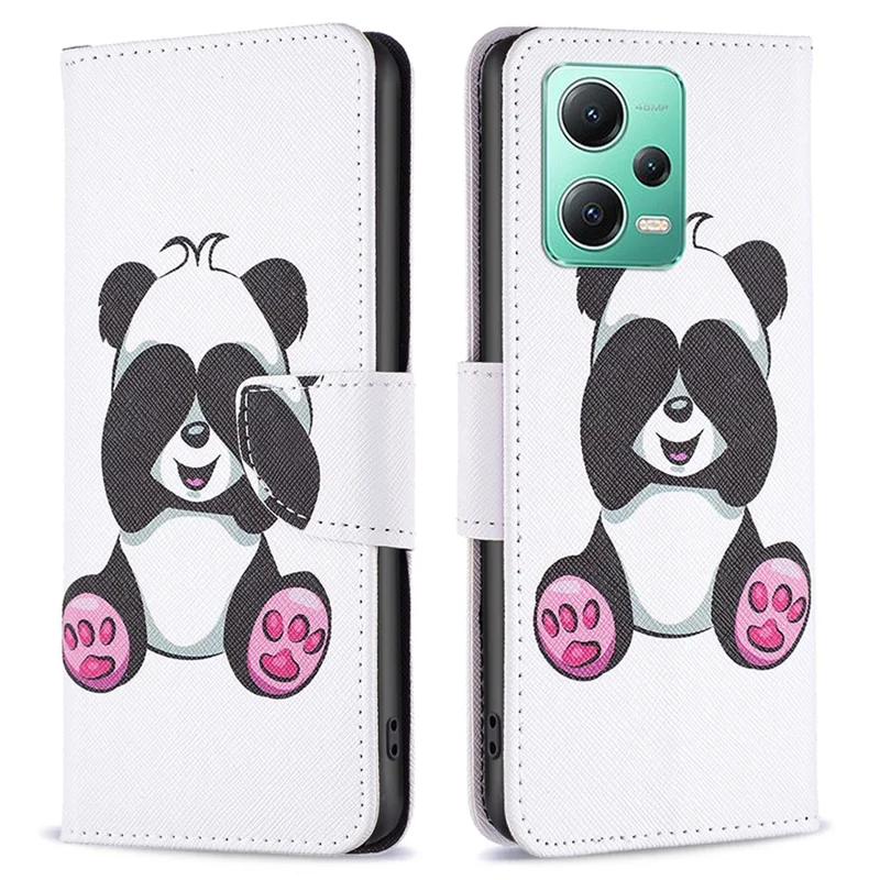 Capa de Telemóvel Carteira em Pele para Xiaomi Redmi Note 12 5G (Global) / (Índia) / (China) / Poco X5 5G com Impressão de Padrão, Tampa de Abertura com Suporte - Panda