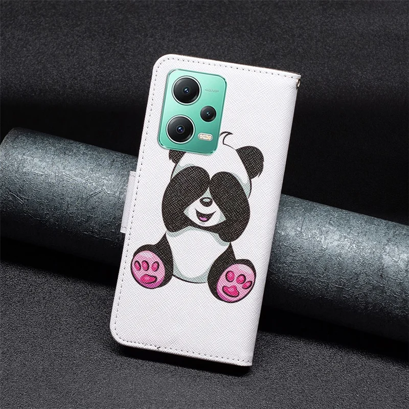 Capa de Telemóvel Carteira em Pele para Xiaomi Redmi Note 12 5G (Global) / (Índia) / (China) / Poco X5 5G com Impressão de Padrão, Tampa de Abertura com Suporte - Panda