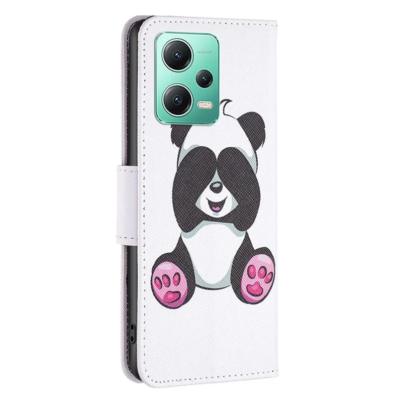 Capa de Telemóvel Carteira em Pele para Xiaomi Redmi Note 12 5G (Global) / (Índia) / (China) / Poco X5 5G com Impressão de Padrão, Tampa de Abertura com Suporte - Panda