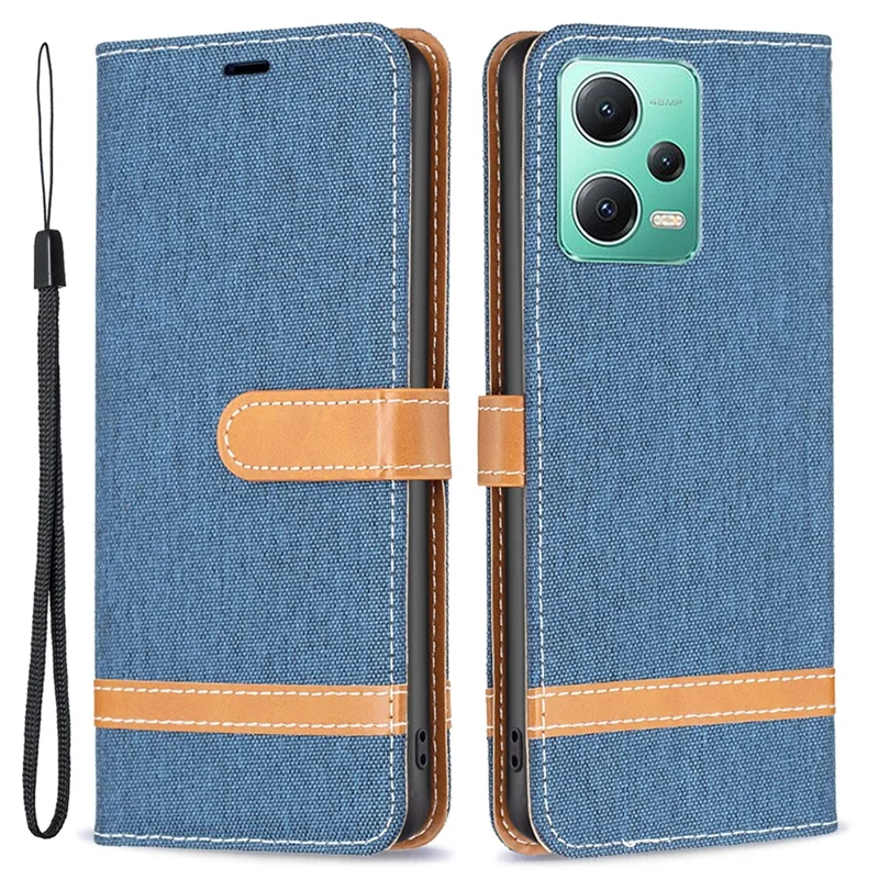 Flip Leather Case for Xiaomi Redmi Note 12 5G (Global) / (India) / (China) / Poco X5 5G Wallet Phone Case Jeans Cloth Texture Protective Stand Cover - Navy Blue