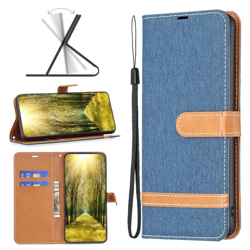 Flip Leather Case for Xiaomi Redmi Note 12 5G (Global) / (India) / (China) / Poco X5 5G Wallet Phone Case Jeans Cloth Texture Protective Stand Cover - Navy Blue