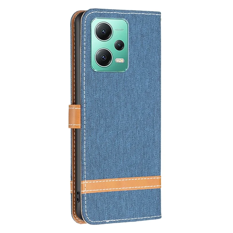 Flip Leather Case for Xiaomi Redmi Note 12 5G (Global) / (India) / (China) / Poco X5 5G Wallet Phone Case Jeans Cloth Texture Protective Stand Cover - Navy Blue