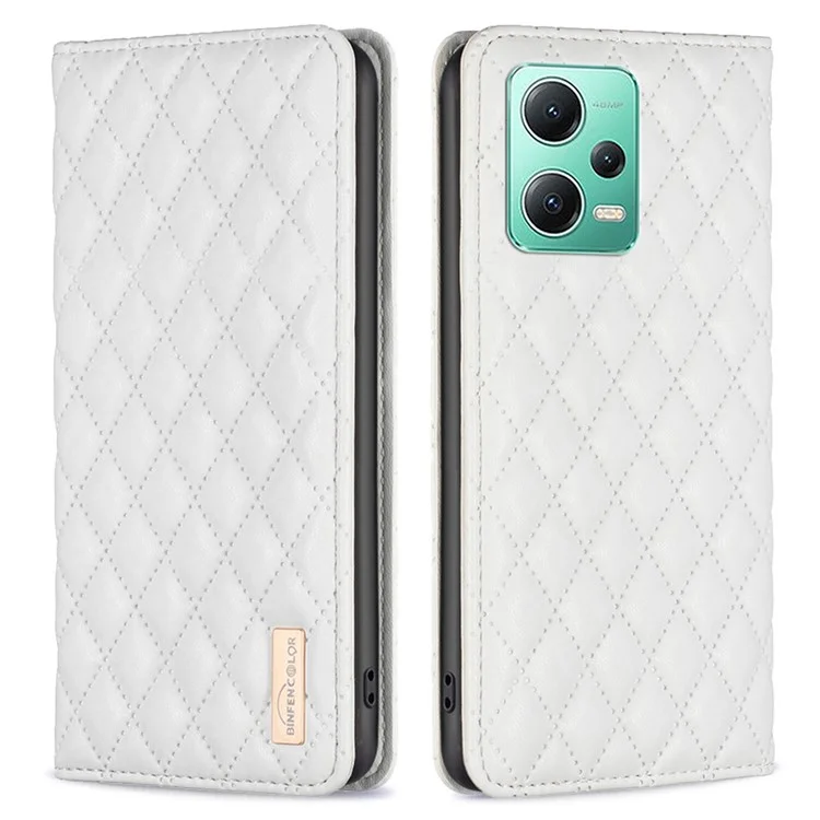 Étui de téléphone BINFEN COLOR BF Style-16 pour Xiaomi Redmi Note 12 5G (Global) / (Inde) / (Chine) / Poco X5 5G en cuir PU avec support, porte-cartes et fermeture magnétique - Blanc