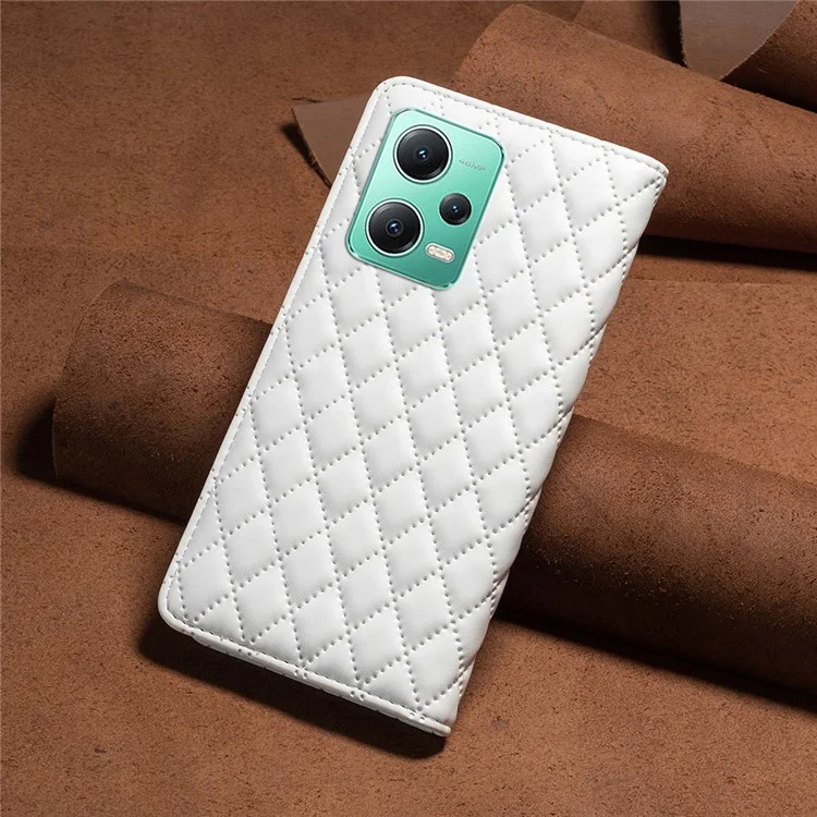 Étui de téléphone BINFEN COLOR BF Style-16 pour Xiaomi Redmi Note 12 5G (Global) / (Inde) / (Chine) / Poco X5 5G en cuir PU avec support, porte-cartes et fermeture magnétique - Blanc