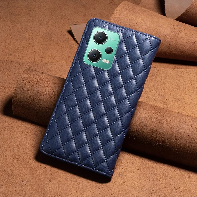 BINFEN COLOR BF Style-16 Phone Case for Xiaomi Redmi Note 12 5G (Global) / (India) / (China) / Poco X5 5G PU Leather Stand Cover Card Holder Magnetic Closure Phone Case - Blue