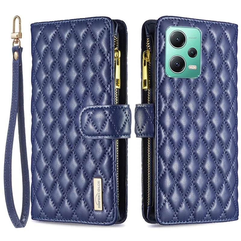 BINFEN COLOR BF Style-15 Custodia in Pelle con Chiusura a Libro per Xiaomi Redmi Note 12 5G (Globale) / (India) / (Cina) / Poco X5 5G, Custodia Portafoglio con Tasca con Cerniera e Tracolla - Blu