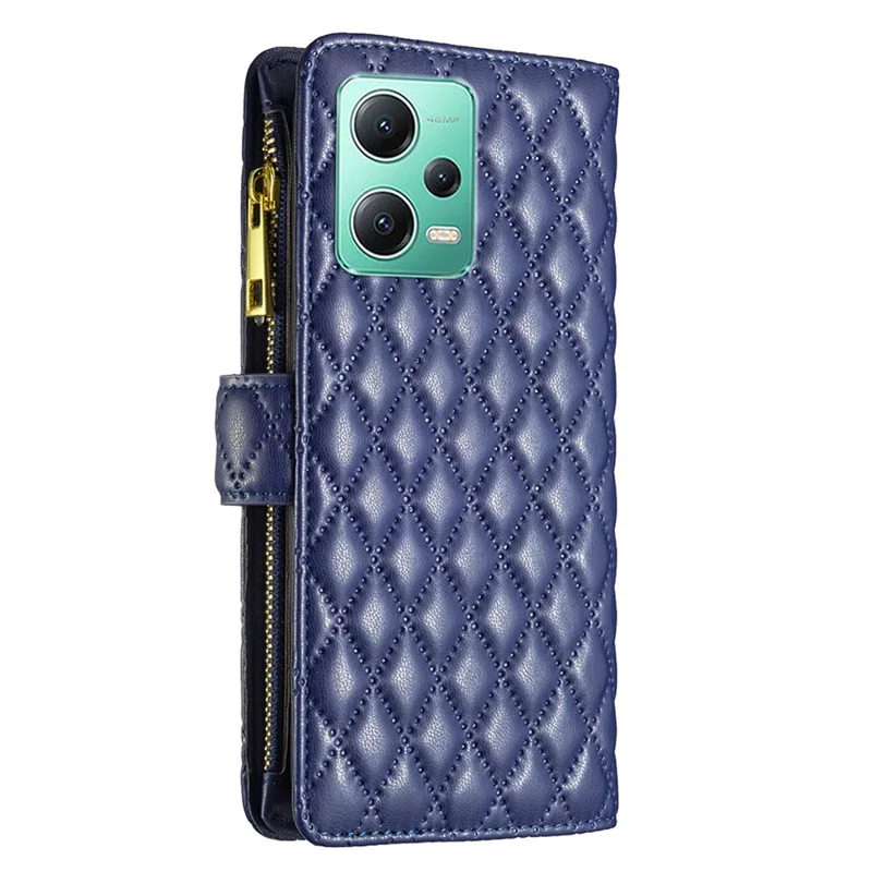 BINFEN COLOR BF Style-15 Custodia in Pelle con Chiusura a Libro per Xiaomi Redmi Note 12 5G (Globale) / (India) / (Cina) / Poco X5 5G, Custodia Portafoglio con Tasca con Cerniera e Tracolla - Blu
