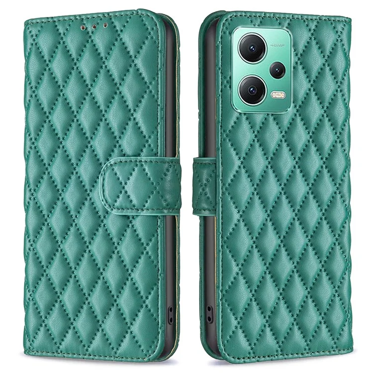 BINFEN COLOR Capa Carteira de Telefone para Xiaomi Redmi Note 12 5G (Global) / (Índia) / (China) / Poco X5 5G Flip Folio Capa de Couro Stand BF Style-14 - Verde