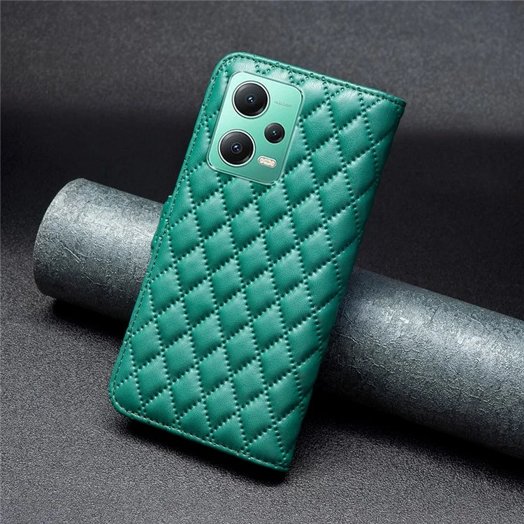 BINFEN COLOR Capa Carteira de Telefone para Xiaomi Redmi Note 12 5G (Global) / (Índia) / (China) / Poco X5 5G Flip Folio Capa de Couro Stand BF Style-14 - Verde