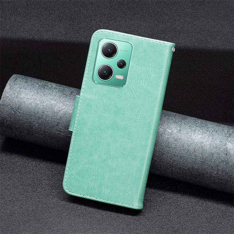 PU Leather Case voor Xiaomi Redmi Note 12 5G (Global) / (India) / (China) / Poco X5 5G Portemonnee Hoesje met Vlinderprint en Strap - Groen