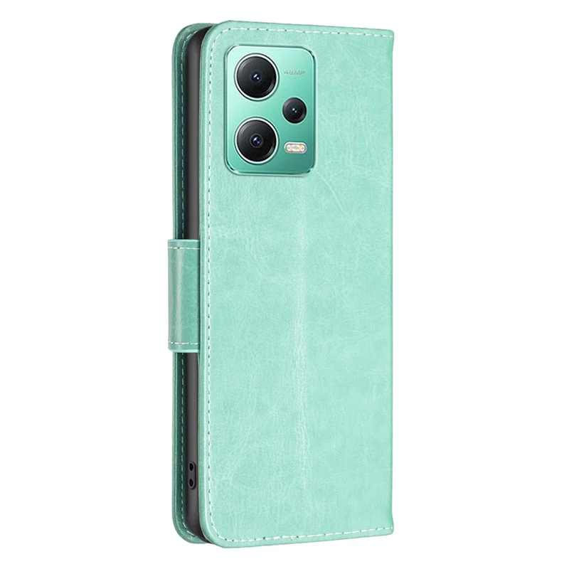 PU Leather Case voor Xiaomi Redmi Note 12 5G (Global) / (India) / (China) / Poco X5 5G Portemonnee Hoesje met Vlinderprint en Strap - Groen