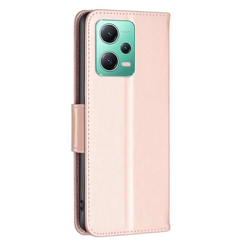 PU Leather Case for Xiaomi Redmi Note 12 5G (Global) / (India) / (China) / Poco X5 5G Wallet Phone Cover Butterfly Imprinted with Strap - Rose Gold