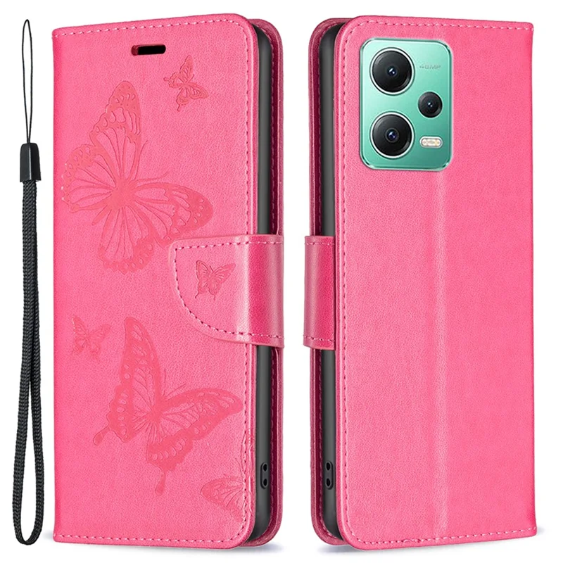 Étui en cuir PU pour Xiaomi Redmi Note 12 5G (Global) / (Inde) / (Chine) / Poco X5 5G Housse de téléphone à rabat avec motif papillon - Rose