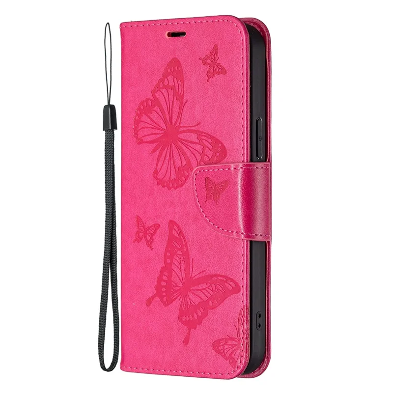 Étui en cuir PU pour Xiaomi Redmi Note 12 5G (Global) / (Inde) / (Chine) / Poco X5 5G Housse de téléphone à rabat avec motif papillon - Rose