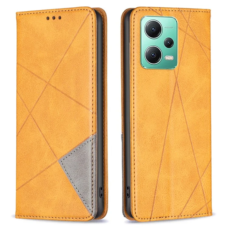 Чехол для телефона для Xiaomi Redmi Note 12 5G (глобальный) / (Индия) / (Китай) / Poco X5 5G с откидным кожаным чехлом и слотами для карт, подставкой для сотового телефона - желтый