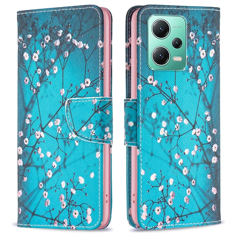 Per Xiaomi Poco X5 5G / Redmi Note 12 5G (globale) / (India) / (Cina) Custodia flip wallet in pelle PU con stampa - Fiore di prugna