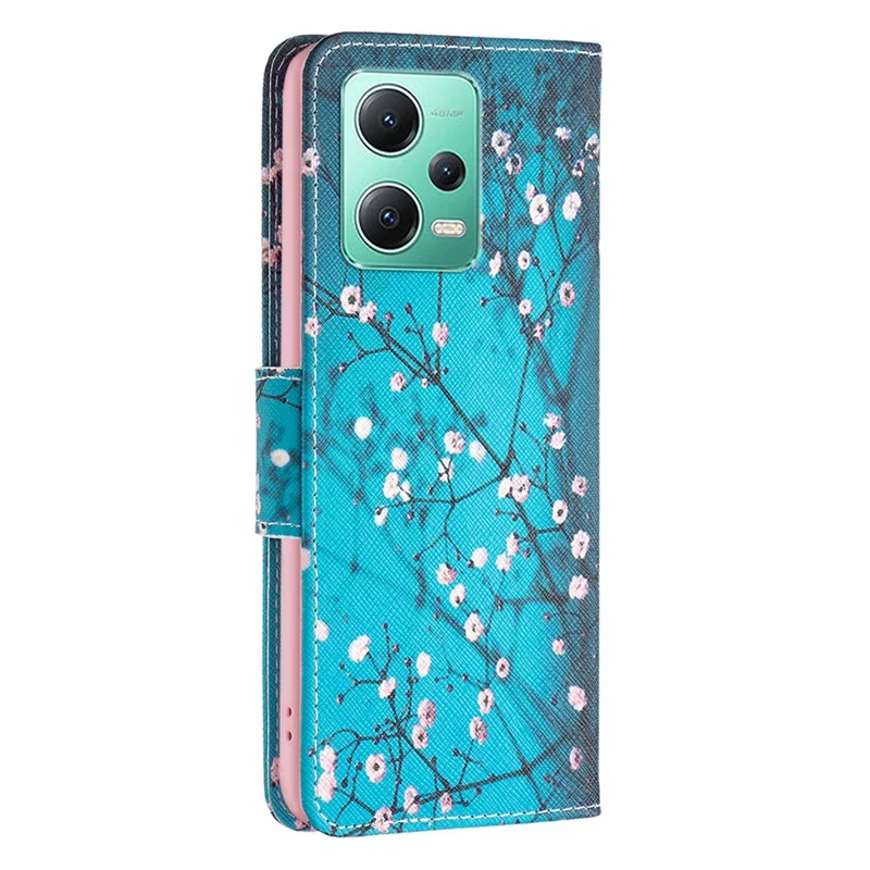 Per Xiaomi Poco X5 5G / Redmi Note 12 5G (globale) / (India) / (Cina) Custodia flip wallet in pelle PU con stampa - Fiore di prugna