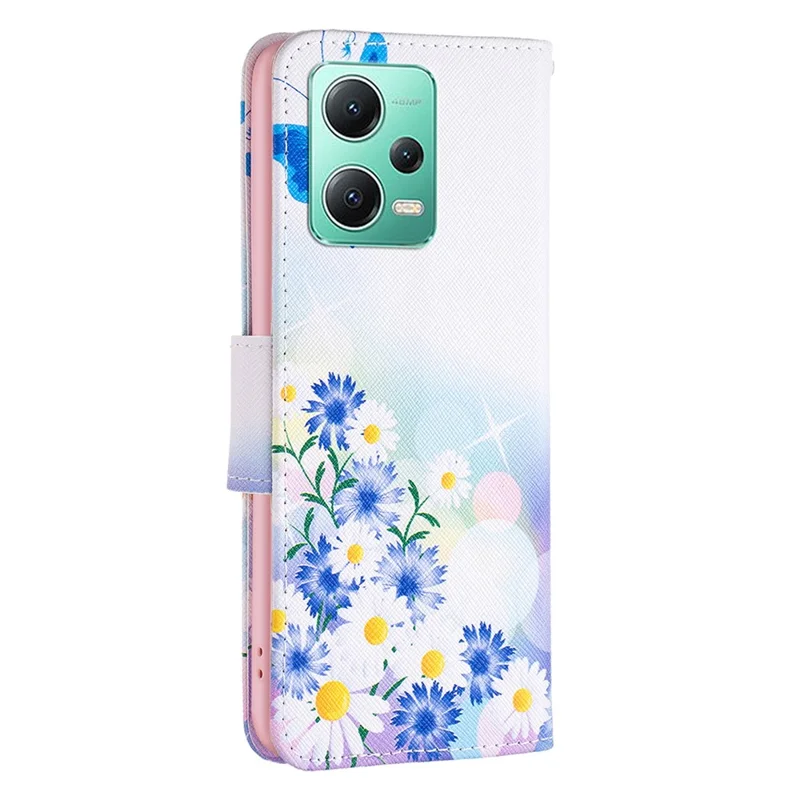 Для Xiaomi Poco X5 5G / Redmi Note 12 5G (Global) / (India) / (China) Чехол-книжка для телефона с цветочным принтом, кожаный кошелек с подставкой - Бабочки и цветы