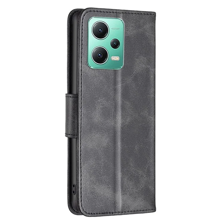 For Xiaomi Poco X5 5G / Redmi Note 12 5G (Global) / (India) / (China) Case Smooth Leather Wallet Stand Mobile Phone Cover with Strap - Black