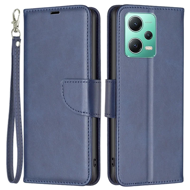 For Xiaomi Poco X5 5G / Redmi Note 12 5G (Global) / (India) / (China) Case Smooth Leather Wallet Stand Mobile Phone Cover with Strap - Blue