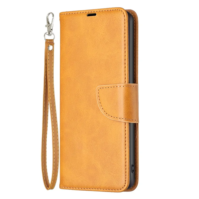 For Xiaomi Poco X5 5G / Redmi Note 12 5G (Global) / (India) / (China) Case Smooth Leather Wallet Stand Mobile Phone Cover with Strap - Yellow