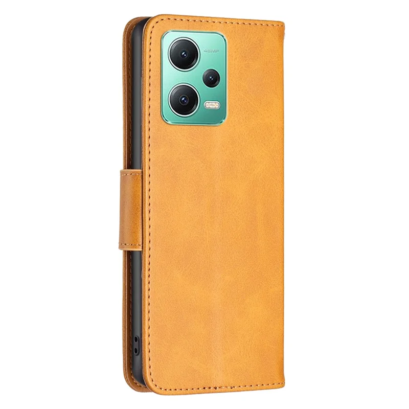 For Xiaomi Poco X5 5G / Redmi Note 12 5G (Global) / (India) / (China) Case Smooth Leather Wallet Stand Mobile Phone Cover with Strap - Yellow
