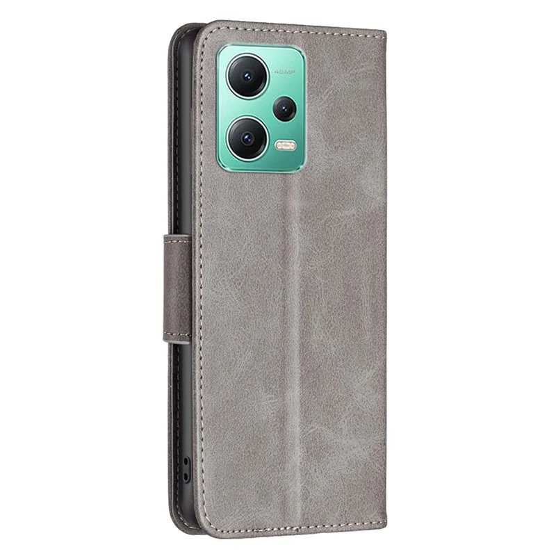 For Xiaomi Poco X5 5G / Redmi Note 12 5G (Global) / (India) / (China) Case Smooth Leather Wallet Stand Mobile Phone Cover with Strap - Grey