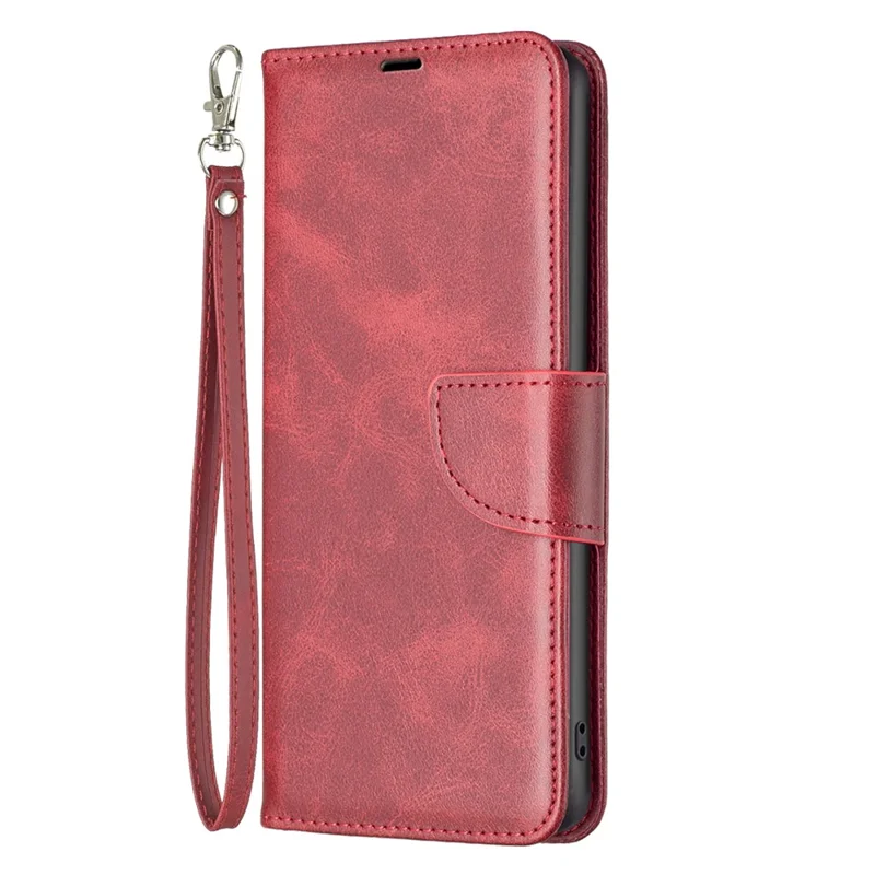 For Xiaomi Poco X5 5G / Redmi Note 12 5G (Global) / (India) / (China) Case Smooth Leather Wallet Stand Mobile Phone Cover with Strap - Red