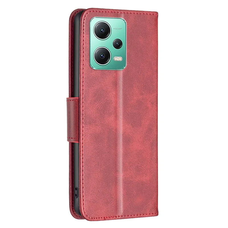 For Xiaomi Poco X5 5G / Redmi Note 12 5G (Global) / (India) / (China) Case Smooth Leather Wallet Stand Mobile Phone Cover with Strap - Red