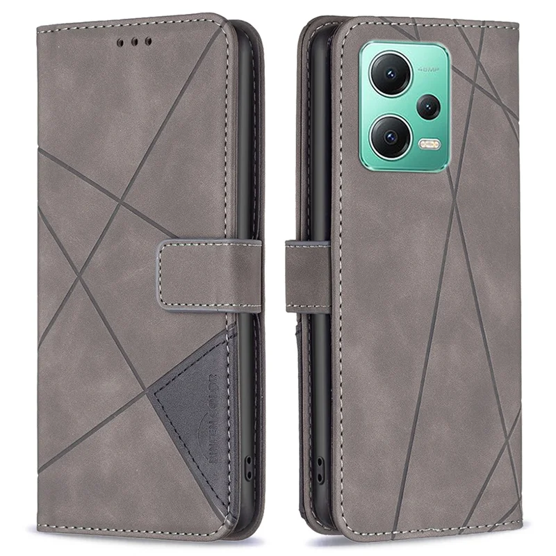 BINFEN COLOR BF Imprinting Pattern Series-2 Style 05 for Xiaomi Poco X5 5G / Redmi Note 12 5G (Global) / (India) / (China) Imprinted Phone Case Stand Flip Leather Wallet Cover - Grey