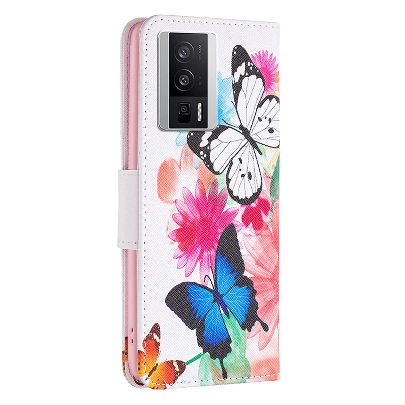 For Xiaomi Poco F5 Pro 5G / Redmi K60 Pro 5G / K60 5G Adjustable Stand Phone Case Pattern Printing PU Leather Wallet Cover - Two Butterflies