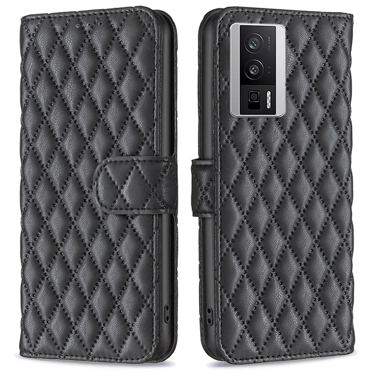 BINFEN COLOR Anti-drop Custodia in pelle PU per Xiaomi Poco F5 Pro 5G / Redmi K60 Pro 5G / K60 5G Portafoglio Stand Stile BF-14 Custodia per telefono - Nero