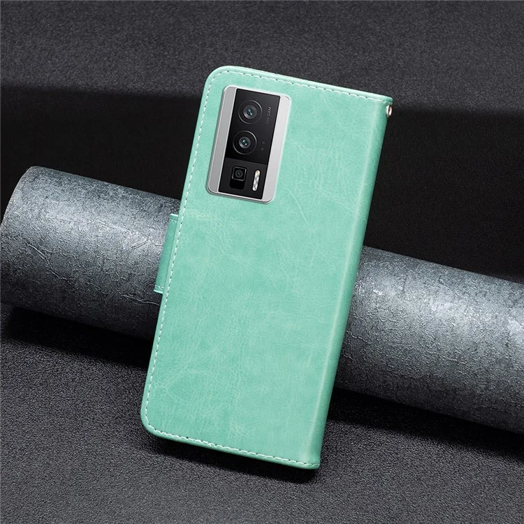 Per Xiaomi Poco F5 Pro 5G / Redmi K60 Pro 5G / K60 5G Butterfly Imprinted PU Leather Phone Case Wallet Stand Cover with Hand Strap - Verde